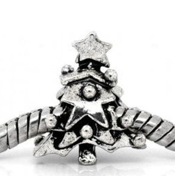 Christmas tree charm, bead. Silver color. - Picture 1 of 2